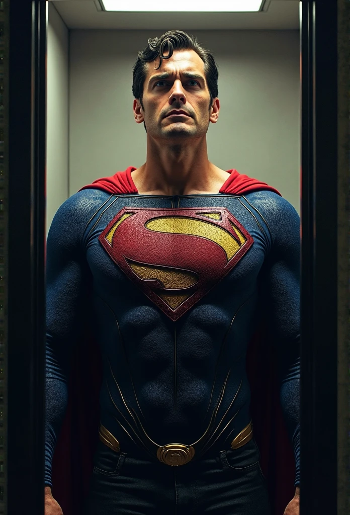 A bad man mask with the super man suit 