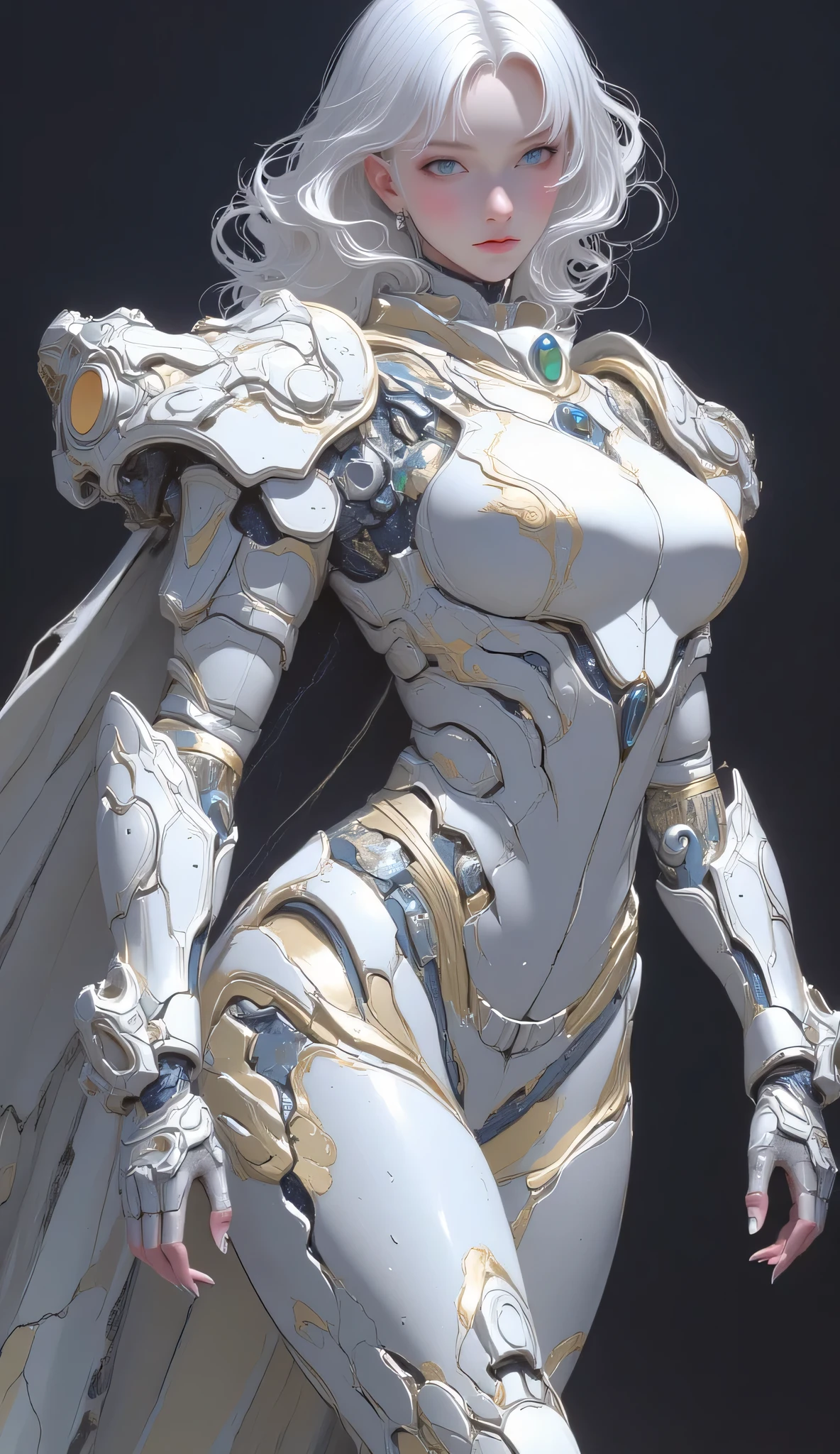FFAIM, Female Sexy Robo, Female Curvy Armored Suit, Missile Pod on the Chest, Highly detailed mecha, beautiful female robot, battle pose, Complex Mechanical Armor, Shining Metal Texture, Precise Machine Parts, Electronic Circuitry and Wiring, Powerful Expression, Strong Form, 4K, realistic, professional, super precise, Refined Design, Scientific Atmosphere, mechanic art , CG, dark tones, Heavy texture