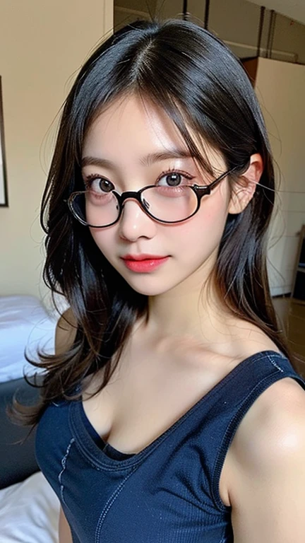 a close up of a woman wearing glasses and a black dress, with glasses, dang my linh, profile image, 2 7 years old, 2 8 years old, 2 2 years old, spectacled, 18 years old, 2 9 years old, 2 3 years old, 21 years old, 2 4 years old, wearing thin large round glasses