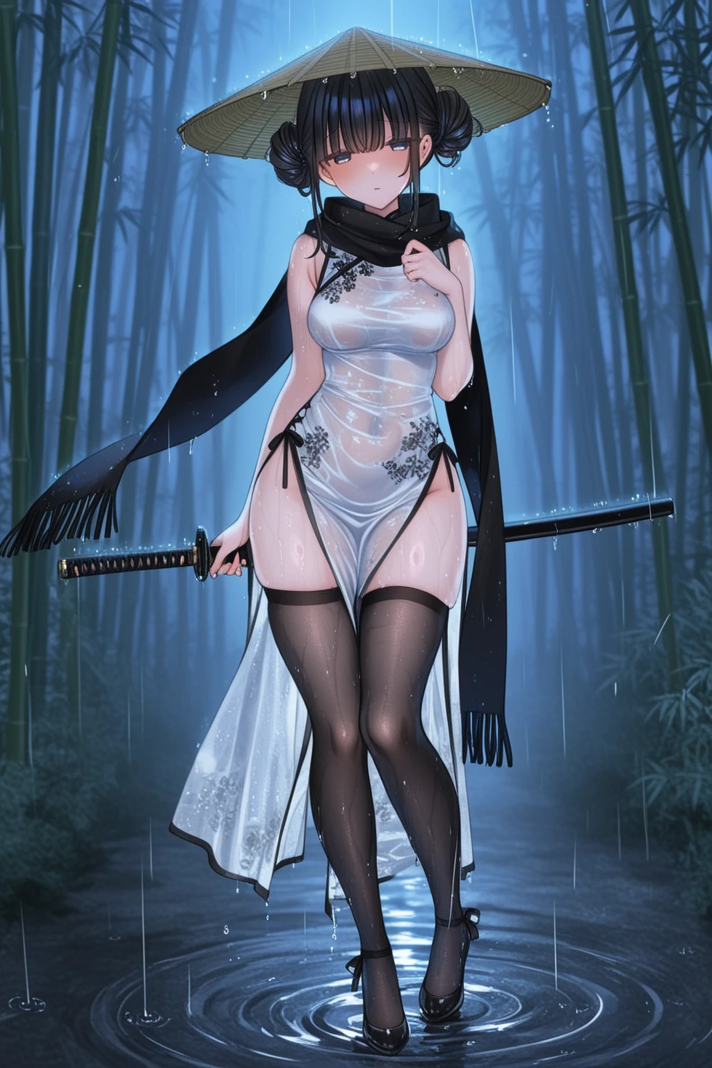 Realistic, High resolution, Soft Light,1 Female, alone, Hip Up, (Detailed face), we \(one piece\), tattoo, jewelry,kochou shinobu,Multicolored Hair,No bangs,Hair Intake,Purple eyes,amount,Black Shirt,Black trousers,Haori,butterfly,button,belt, knife, ((torn clothing:1.5)), ((Close your eyes and yawn loudly)), ((Voluptuous body)),