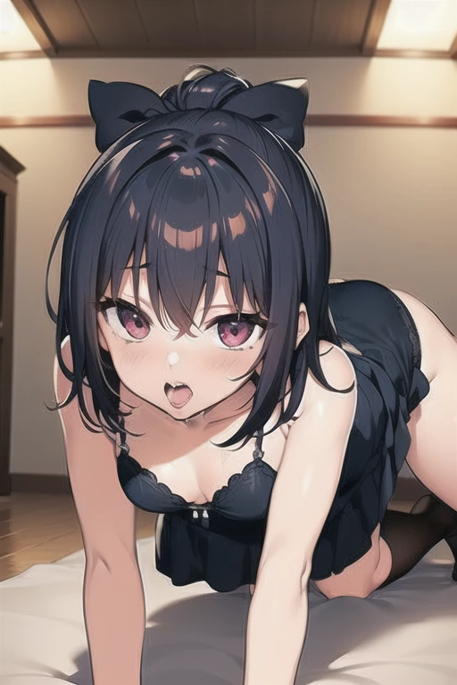 nsfw, woman, (nun), (Bunny ears), open mouth, Showing tongue, Round frame glasses, Small breasts, long hair, black hair, open legs, Rainy, (man, penis), (Sex, woman on top)