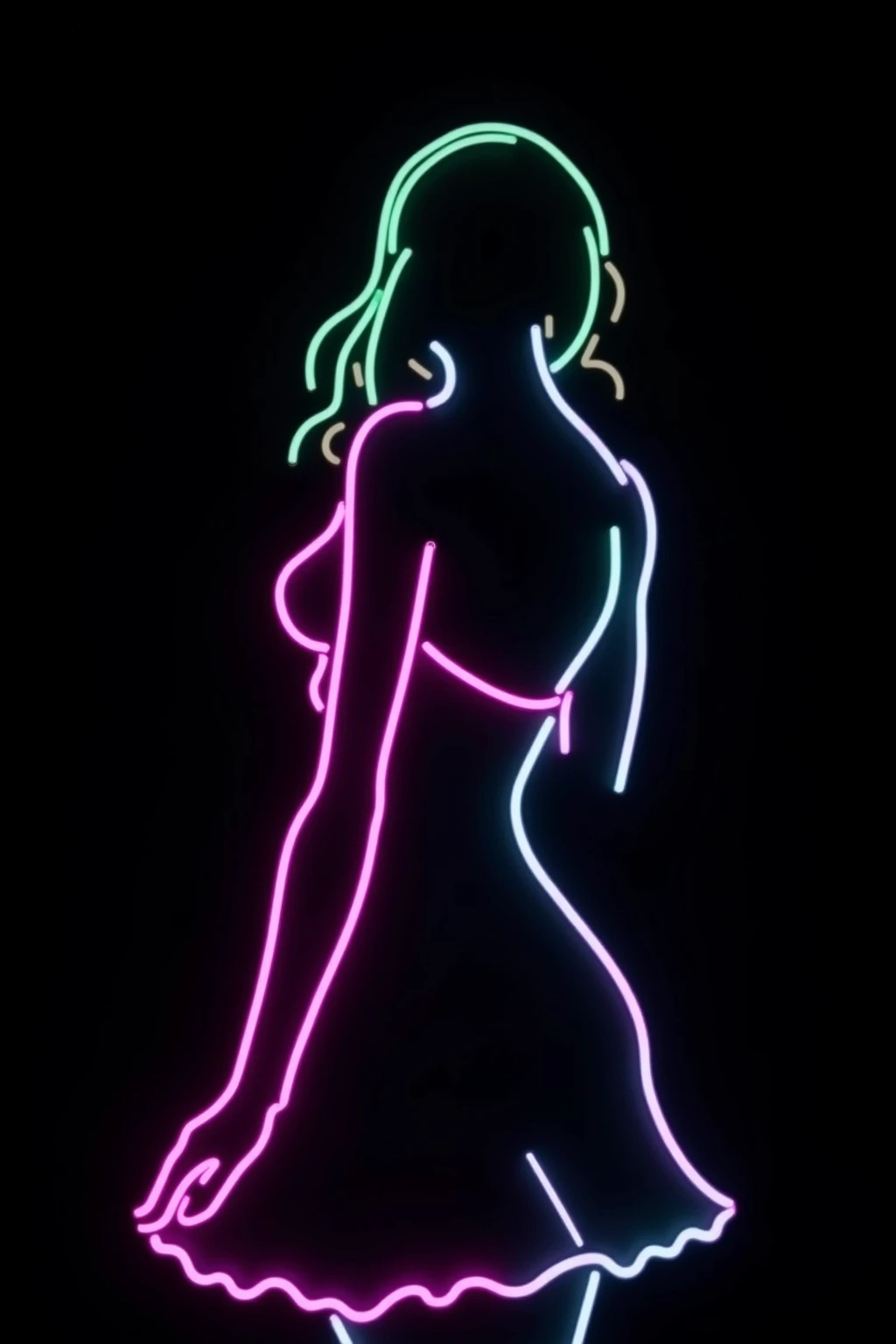 Sharp outlines in neon art, Aesthetic female body silhouette, Sexy poses to seduce viewers, Bold and attractive, BREAK Ultra-thin outline, neon glow, BREAK Completely black background color, Highlighting the outline, Delicate and soft neon lighting, Realistic black light, perfect silhouette,