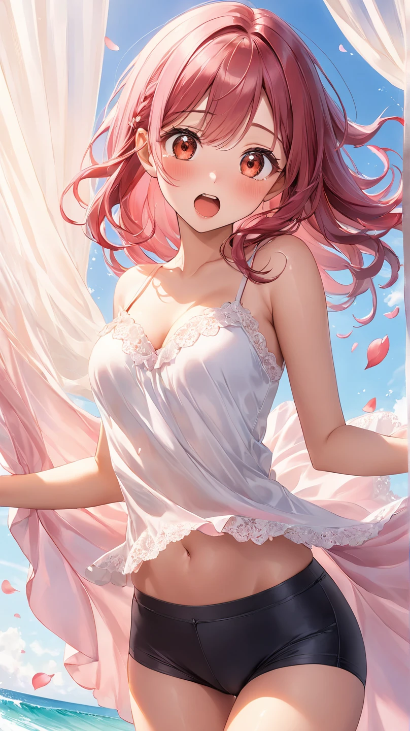 high quality、Ultra-high resolution、masterpiece high quality wallpaper、Attractive appearance、Blu-ray clarity、Full Body Shot、Full nudity、(From below:1.5)、(Depth Field:1.3)、 (Highest quality,See-through night dress, Big mouth, 8K, masterpiece:1.2, Browsing Caution ),cute,cute girl,mesugaki,Beautiful Face,Beautiful Eyes,Beautiful Hair, Light pink hair,Colorful flowers bloom and cry out, Orgasm Expression,Toe cramps,Genital spasms,Upper eyelid adduction,pubic hair,Wet Skin,