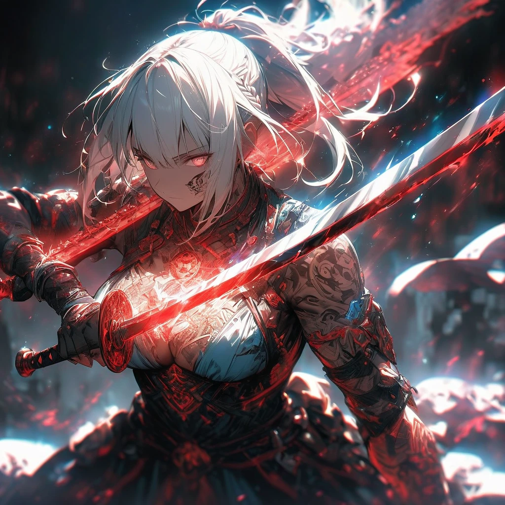 absurdres, (best quality), (masterpiece),(ultra-detailed:1.2),(photorealistic:1.1),ultra high res,
(dynamic perspective:1.2),
1girl,holding a katana,brutality,
<lora:gbf_azusa-10:0.8> gbfazusa, ponytail, horns, japanese clothes, armor, skirt, jewelry, earrings, red eyes,glowing eyes,(hakama:1.2),
<lora:Line_LoRA_white:0.8> emphasis lines,
pink fire,swirling ,pink lightning effect,
<lora:flat2:-0.5>,
<lora:LowRa:0.4> dark theme,