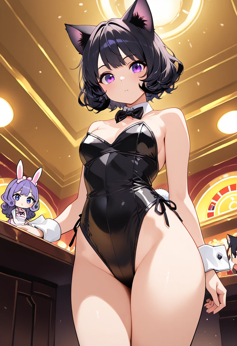 1girl, fubuki \(one-punch man\), one-punch man \\\\\ masterpiece, best quality, newest, , ///// nyantcha, khyle, cutesexyrobutts \\\\\ big breasts, thin waist, sweatdrop, playboy_bunny, blush, , fishnet pantyhose, nightclub, pole dancing, stripper pole, stripper