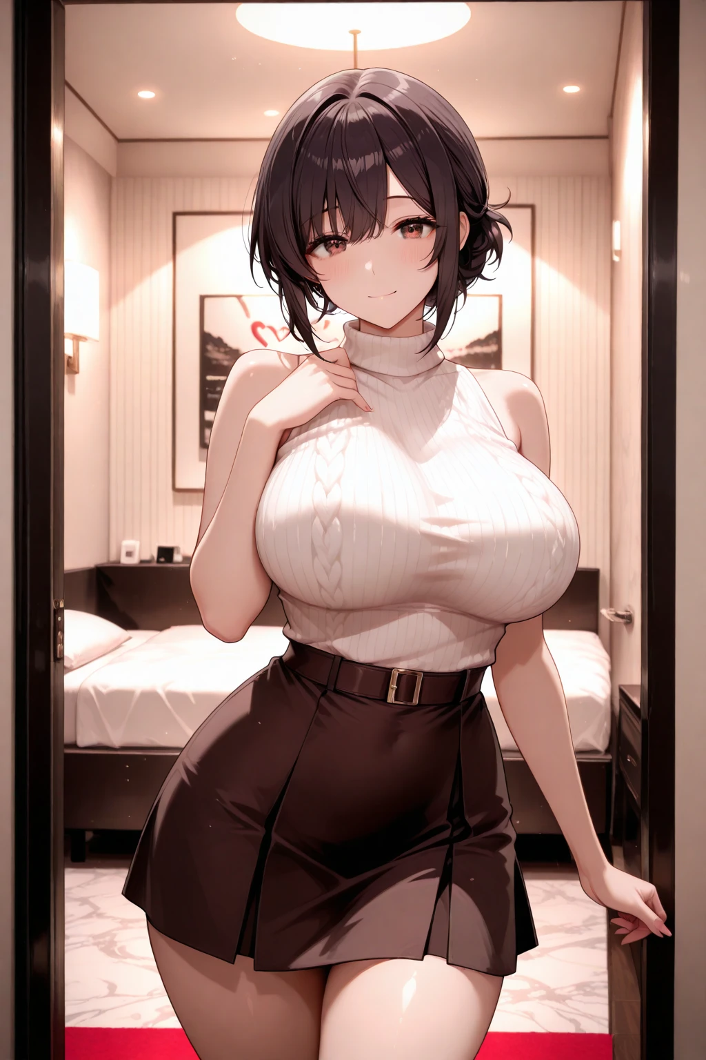 masterpiece, best quality, high quality, perfect anatomy, ultra detailed, perfect design,
BREAK,
high school girl, beautiful detailed face, realistic skin, (shiny glossy skin),
BREAK,
brown eyes, ((realistic eyes)), ultra detailed eyes, beautiful high light eyes, (narrow eyes), ((droopy eyes)), (big eyes), (wide-set eyes), double eyelids, ((half closed eyes)),
BREAK,
brown hair, ((bob cut)), ((straight hair)), (medium side hair), thin hair, (swept bangs), shiny glossy hair,
BREAK,
seductive smile, (open mouth), tongue out, (feeling weak), ((embarrassed)), (nose blush),
BREAK,
((low leg white leotard, golden and black hemline)), (((cleavage cutout of rhombus))), ((front cutout white skirt)), (white elbow glove), lace headdress, (white over knee long boot), black big frilled crisscross halter, (high waist black belt), golden double button, golden buckle,
BREAK,
(sitting on the bed), (((spread legs))), (((legs up))), (from above), ((looking viewer)), (((focus face))),
BREAK,
(luxury hotel room), top light, warm light