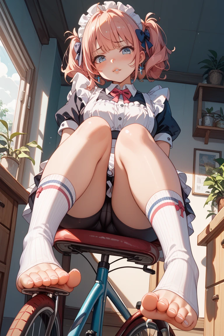 "Raise your legs and hang in the air,Exposing the soles of the feet、Lie down with your hips turned away,sole of feet、M-shaped legs、Woman opening Regeminin's clothes,master piece,person playing alone,Braided hairstyle,broken clothes,Handcuffs and chains,Shiny navel,tear-stained expression,Heart-shaped pupil,Scream,artistic toilet scene,red tinted hair,Wear a white shirt、black tie and black panties,love shone in his eyes,NSFW、Pee flows out of panties