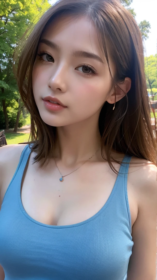 ((Best quality, 8k, Masterpiece :1.3)), 1girl, Pretty woman with emphasizing slender abs :1.3, (random hairstyles :1.2), Oversized tank top :1.2, Ultra-detailed face, Detailed eyes, Double eyelid, armpit, detail hand