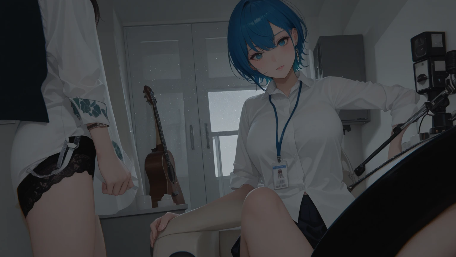Have ice cream、Eating ice cream、Licking ice cream、Holding a popsicle stick、from directly below、Stinking eyes、sideways glance、School、In the classroom、Sitting in a chair、Girl、Girl、Short、Younger、Lower school year、Baby Face、flat chest、Dynamic Angle、masterpiece、best quality、ultra-detail、Sweating heavily、The air conditioner is broken、Summer sunshine、Miniskirt、Panties、Spreading legs、Looks hot、Raise one leg、The desks are lined up、corridor、window、He has a troubled look on his face、There are several classmates behind me.、Clothing、Untidy appearance、Her chest is exposed、Wide Stride、Fan、Heat
