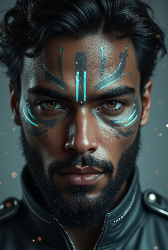 Arafed man with a tattoo on his chest and a feather on his shoulder, 3D render 8K character art, realistic fantasy style 8k octane render, realistic character octane render, black octane render, rendered in octane render 32k, highly detailed VFX portrait, render portrait 8k, hyper-detailed fantasy character, smooth 3d CG render,  octane aesthetic render ultra realistic