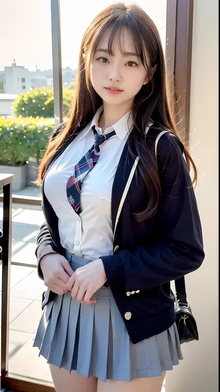 muste piece, best quality, illustration, Super detailed, fine details, High resolution, 8K,wall paper, perfect dynamic composition,(Details High quality, realistic depiction of eyes:1.3), from side, High School Classroom、High school girl uniform、blazer 、Super Short Check Uniform Skirt、Navy blue high socks、garterbelts、Colossal tits、Disturbed uniform,  short hair, (wavy hair:1.2), short bob hair, black hair color, large breasts, Big Natural Color Lip, acrobatic pose, perfect body shape, crying a little、cold gaze, Harajuku style、20 year old girl、cute type, beautiful legs, hposing Gravure Idol, Voluptuous thighs