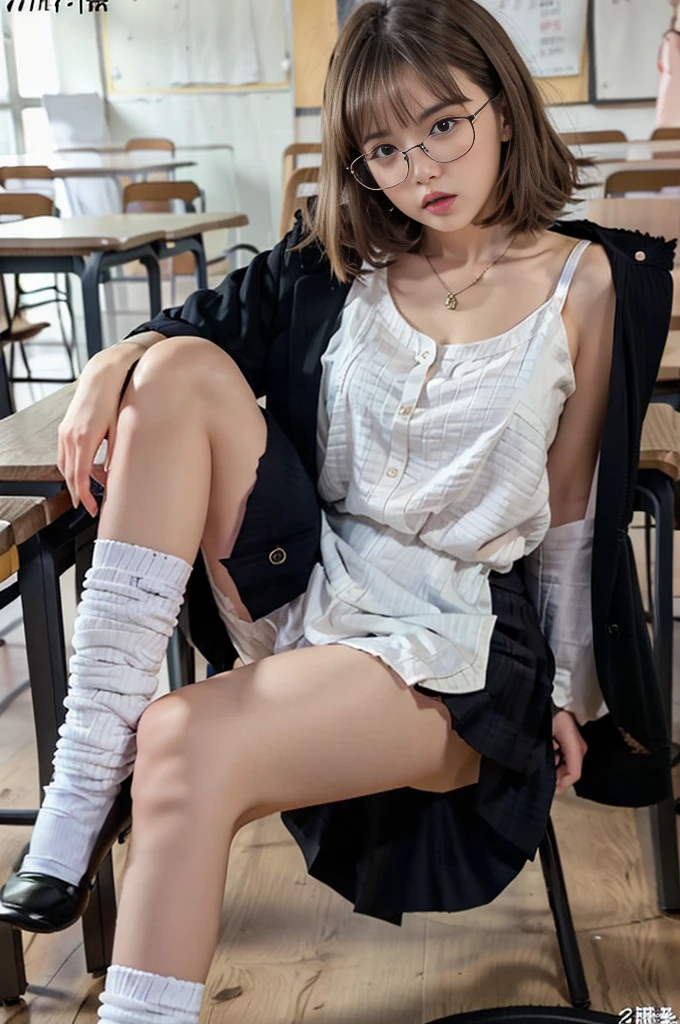 In 8K,Highest quality,The real picture,Intricate details,Ultra-high resolution,Depth Field,Masseter muscle area,Natural soft light,Professional Lighting,One Girl,(cute:1.2),Very beautiful 17 year old girl,Detailed eyes,((Brown eyes)),(Brown Hair),(Short-haired),(Bans),Perfect Skin,Glowing Skin,White skin,Fine skin,Big ample breasts,((Perfect Anatomy,Nice hands,Perfect hands,Five fingers connected to the palm,Accurate needles without discomfort)),Perfect bare legs,Delicate legs,Perfect Proportions,Sexy,I can see your chest,((Japan Uniform)),((Uniform Mini Skirt)),(tie),Black socks,Chano Leather Shoes,Lurking deep in the city,I can see your crotch,Show me your panties in the street,Both legs are bent,Legs are spread in an M shape,,I can see your pants,Slender thighs when viewed from the front
((((Panties and bra are visible))))
((((smile))))