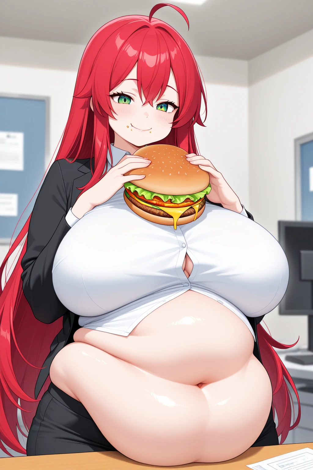 <lora:yorumac-lyco-nochekaiser:1>, yoru mac, (orange hair), short hair, bangs, (large breasts), (confident and self-satisfied smile), (closed eye slits:1.2) black eyes:1.5,blunt bangs, bob cut, naked, nude, McDonalds, restaurant, masterpiece:1.2), best quality, high resolution, unity 8k wallpaper, (illustration:0.8), (beautiful detailed eyes:1.6), extremely detailed face, perfect lighting, extremely detailed CG, (perfect hands, perfect anatomy), futanari, dick, pregnant, (penis_low:1.2), arm on breasts, looking down, view from below