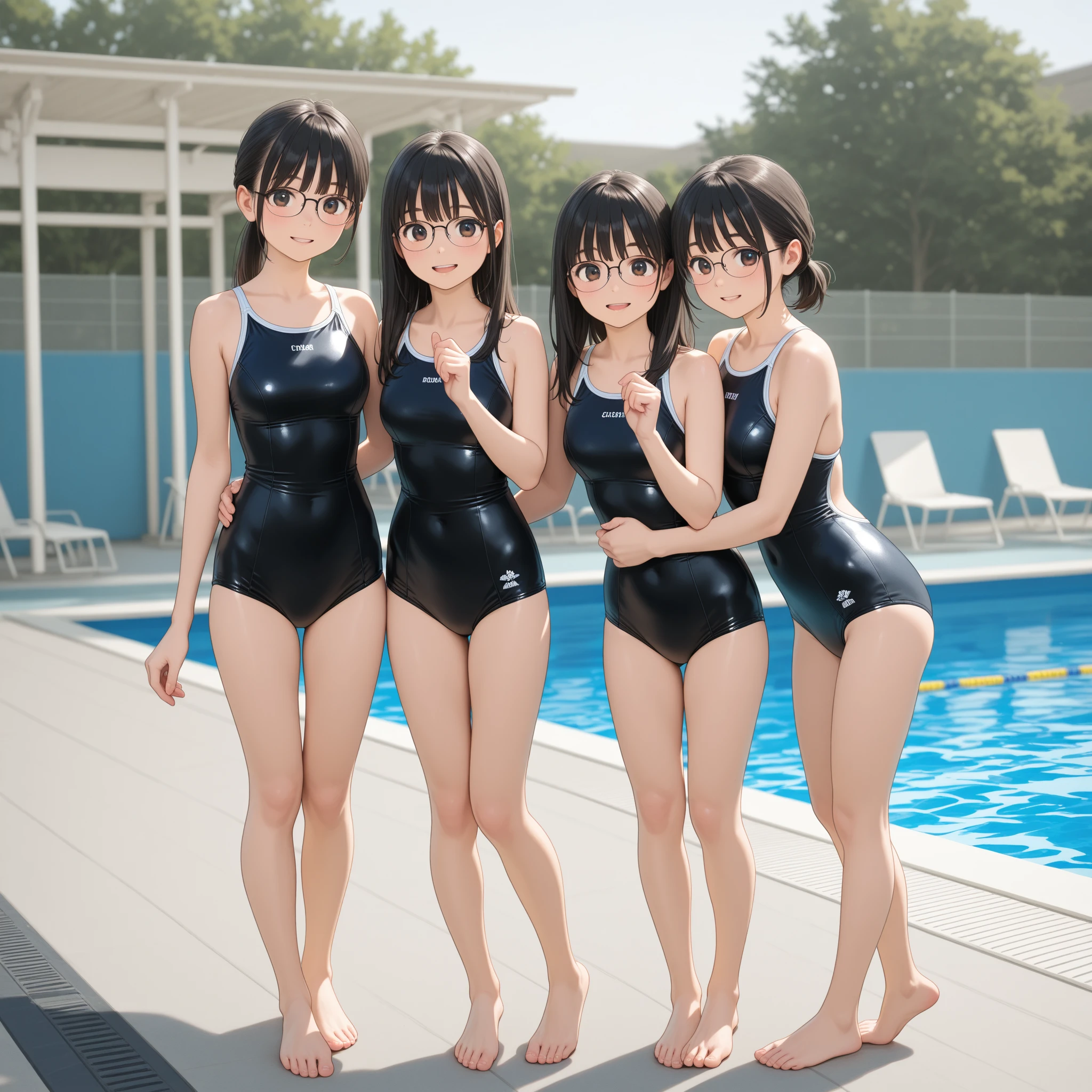 ((top-quality))、((masterpiece))、1girl in、Formal-up、beautiful detailed eyes and face、pretty skin、a very cute、22year old、School swim wear(darkblue、Simple design、Matte texture、Wrinkle、Polyester material、Nero、shadings、)Wet body、Anime Face、Beautie、Facing the front、big eye(Beautiful fece、Anime Face、Clear eyes、Fine details、Beautiful eyes)Well-formed face(Beautiful nasal muscles、Perplexed、sharp mouth)full of sweat、sodden、Wet feeling、Background with(sunny sky、takeout)、8K picture quality、perfectly proportions、A slender、red blush、female focus on, hair adornments,length hair, Look at viewers,