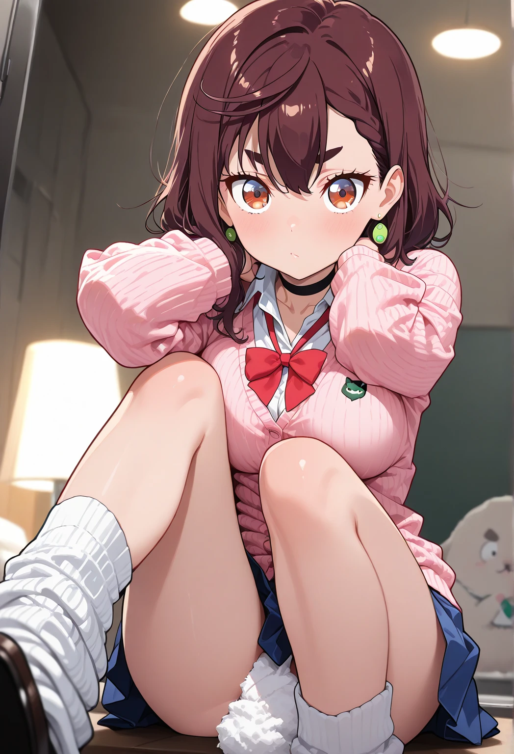 stripe pattern socks, white and purple socks, thigh high socks