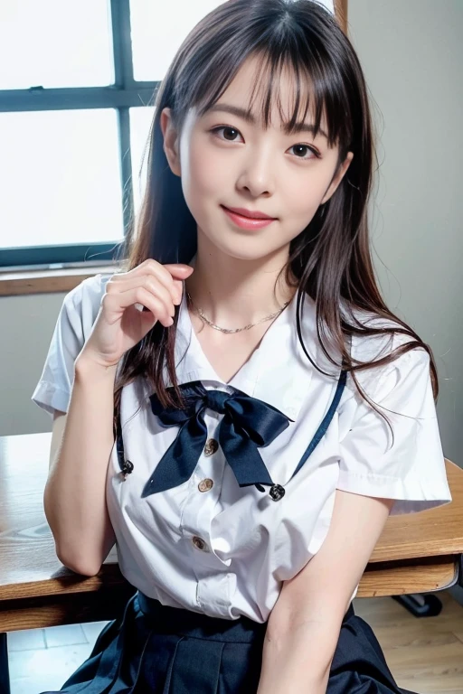 15-year-old Sakamichi idol,bangs,smile,Wide open chest,Short Ponytail