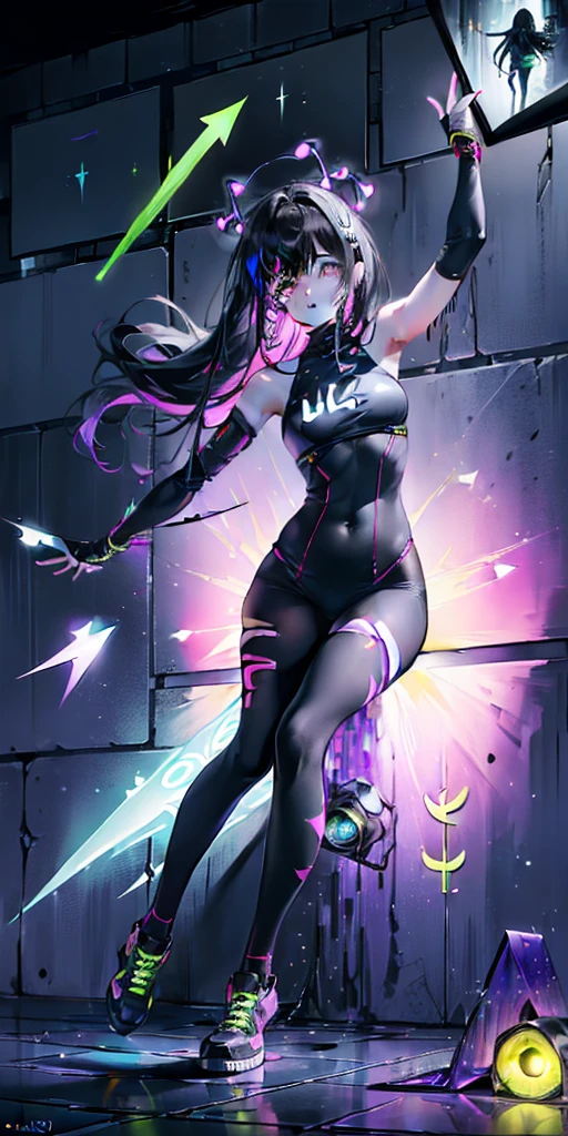 1necromancer girl with lilac techwear clothes, black long hair, laces, abstract vintage scifi background, art by Moebius, art by Ashley Wood