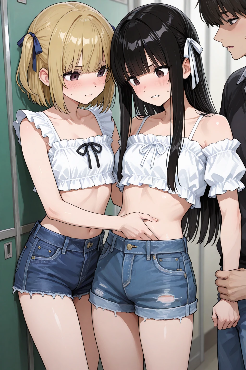 Completely naked、14-year-old girl、Flat Chest、17-year-old male、Nipples、The girl is angry、pubic hair、fight、Fistfight