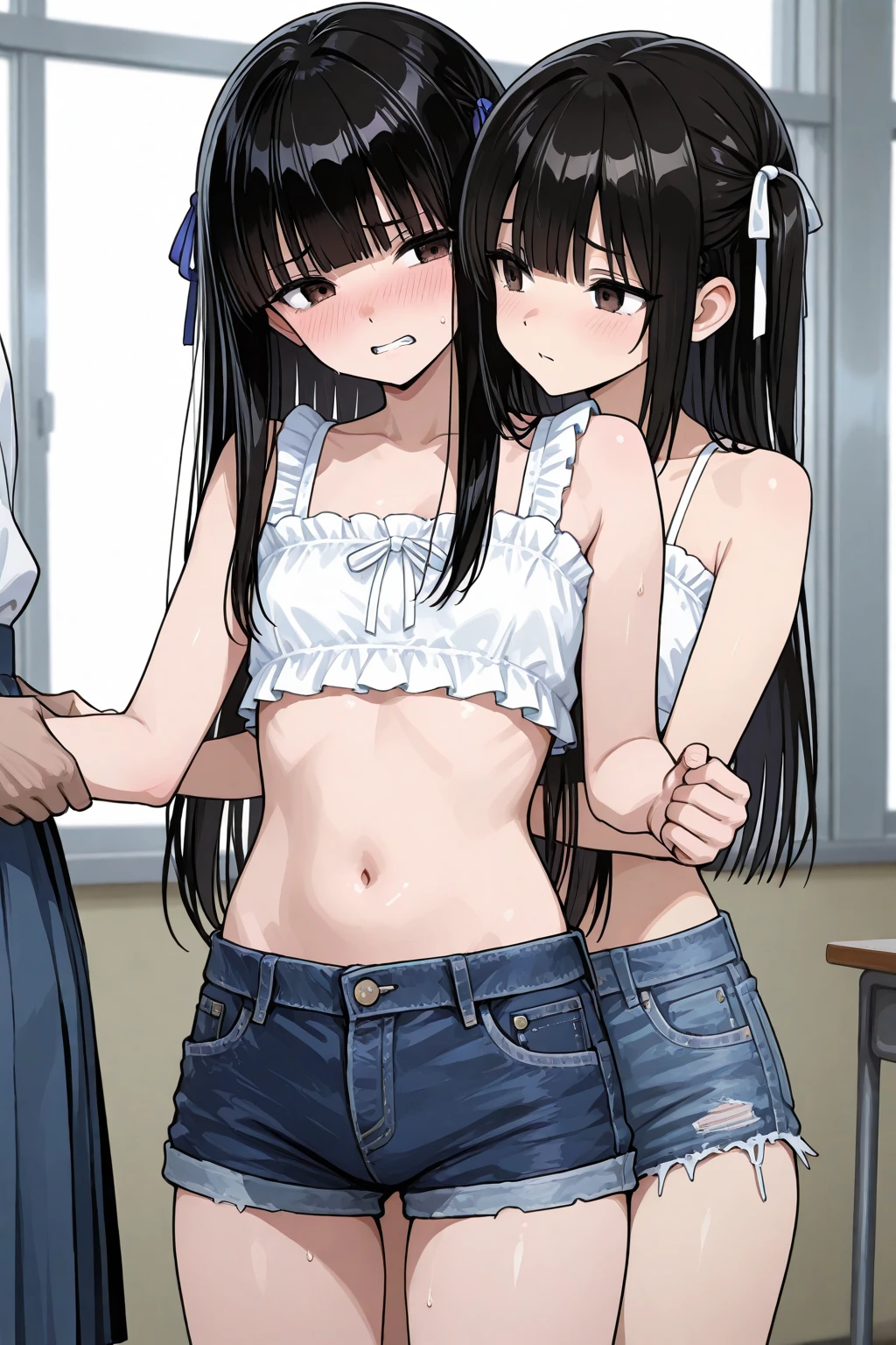 Sisters, ages 17 and 10、Urine-soaked underwear、Peeing on your own、Standing、Both hands were restrained、classroom