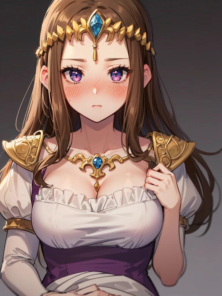 (((Face close-up))),((())),(Expressionless),((((Please lift your skirt)))))),((Upper Body)),((alone)),((),Anime art style,masterpiece,(Highest quality), (Super detailed),(Very delicate and beautiful),(alone),(detailedな顔と目),Beautiful eyes like jewels,(A truly gorgeous jeweled ruffled rococo ball gown dress),(((Mature Woman,Queen))),((1 Queen in a beautiful embroidery and jeweled absolutely gorgeous rococo ballgown dress with voluminous full length hoop skirt)),((crinoline)),,((Straight hair galore,Very long straight hair with plenty of volume,Super long straight hair)),,Cleavage,(bed),length_gloves,Very gorgeous hair accessory,Sparkling、((((Front Face)))),((((Adult Expressions)))),((((Beautiful Face)))),((((dress)))),(()),(((Long Hair)))),((((Straight hair)))),((Cleavage)),((((Dark brown hair)))),Princess Zelda,((chest is slightly exposed)), ((Highest quality)),,(Very detailed) ,((Purple blouse)),((Scraping hair)),Brown Hair,((Embarrassed look)),, ((Highest quality)), (Very detailed),((detailed)),(((pray))),Nintendo, The Legend of Zelda),,((alone)), ((Highest quality)), (Very detailed), ,