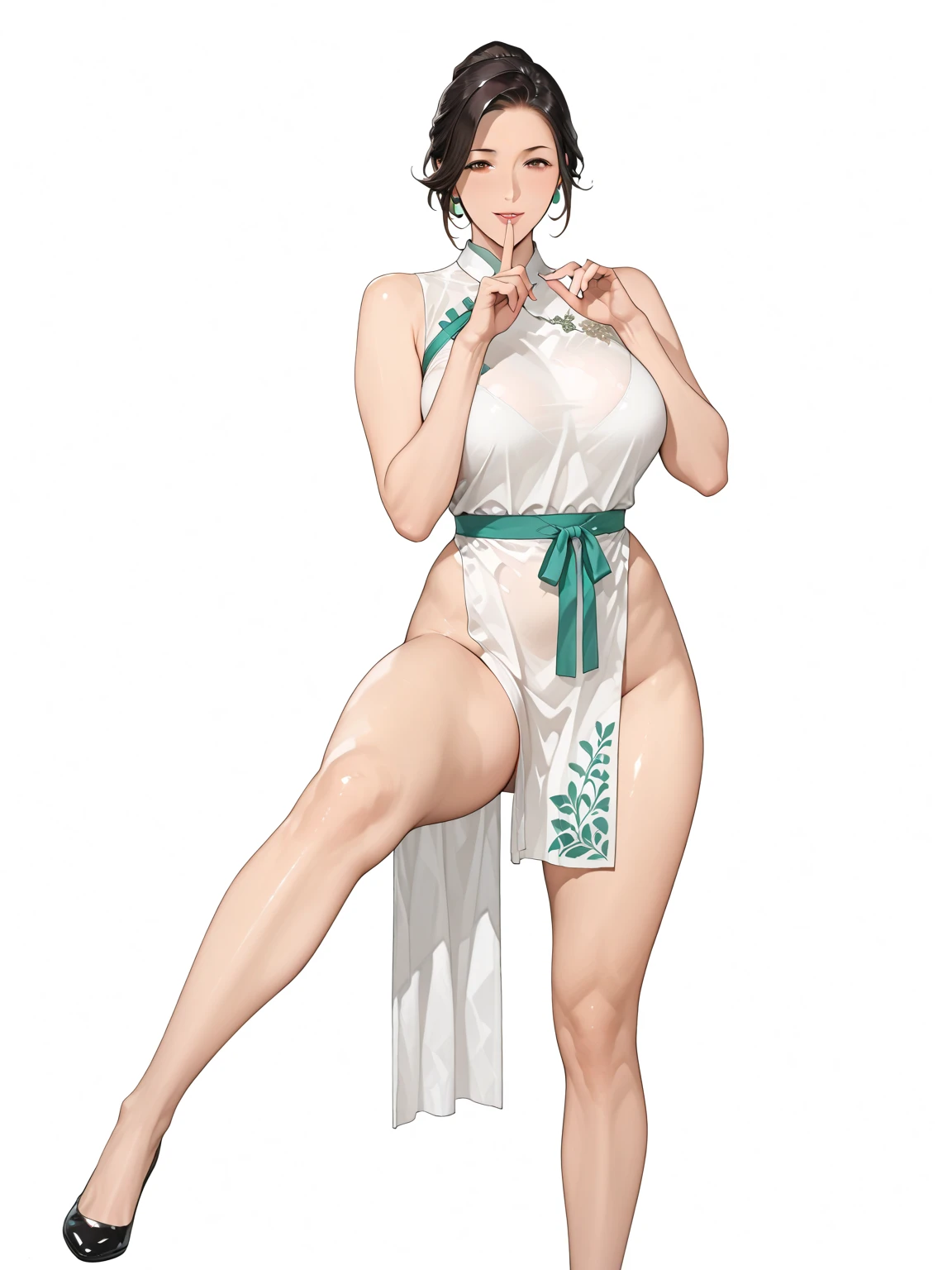 (((完美figure,figure,solo, (((White kimono, green apron))),(((nishiki_ikumatsu,long hair, blonde hair, Blue black pupil color, hair tied in a bundle at the end))),((masterpiece)),high resolution, ((Best quality at best)),masterpiece,quality,Best quality,((( Exquisite facial features,Looking at the audience,There is light in the eyes,(((Smile))),))),型figure:1.7))),(((Light and shadow,Huge breasts))),(((Looking at the camera,black background,Bend forward)))
