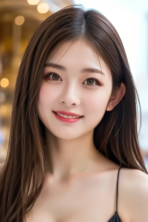 Realistic, High resolution, 1 female, Glowing Skin, alone, Wide lips,round face,Realistic skin texture,Genuine,Detailed face,high school girl,White skin,whole bodyショット,,In town,smile,Model-like style,whole body,In townを歩く