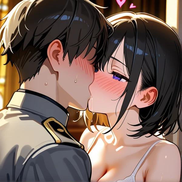 (man and woman kissing:1.6),, (masterpiece, Best Quality, high resolution, nffsw, Perfect Pixel, depth of fields, 4K), , Perfect body, , (boy and girl:1.6), (2 human in picture:1.6) boy on top, maou_sasha, twintails, , long hair, blue eyes, purple eyes, blonde hair, hair ribbon, ribbon, hair ornament, hair between eyes, uniform, jacket, ,, , nsfw,(ecstasy:1.3) ,(slut:1.2),(vulgarity:1.3),(fucked silly:1.1),(steam:1.1),(wet:0.8),(trembling:0.8),(tears:0.7) ,(drooling:0.6),(sweat:0.8), wince,(orgasm:1.5), , (nipples:1.4), (boy fondle girl's breasts:1.6) , , (hardcore sex:1.6), hidden camera