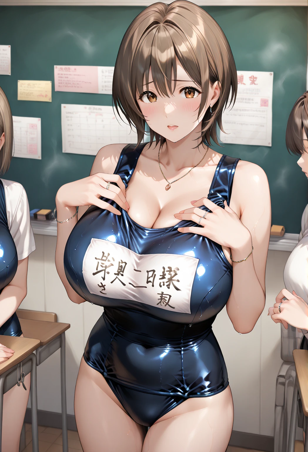 (Best Quality: 1.1), (Masterpiece: 1.2), Portrait,ideal ratio body proportions,
1 Girl, Black hair, Brown eyes, Off shoulder, Cleavage,(super sheer nurs uniform:1.5) , Top knot, Mid-haired,(coverd nipple:1.3),( Detached pointy breasts:1.5),(under boob:1.5), White band, Grinning, Outdoors, (blush:1.2), 
Pure_Innocent_girl, pureerosface_v1, ((torso))), subjective, (((depth of indoor)))), pale and shiny skin, sweaty, skin wet, embarrassed, cheeks blush