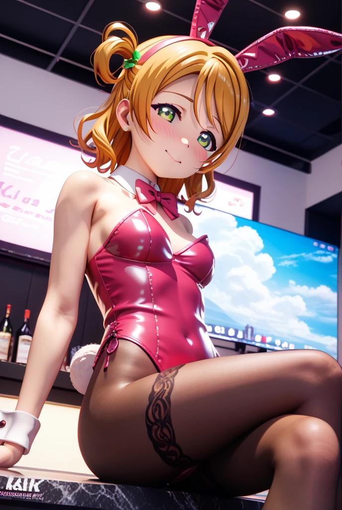masterpiece,best quality,highres,ultra-detailed,aaasuna,heterochromia,long hair,ahoge,twintails,hair bell,<lora:kagurazaka_asuna:0.7>,rabbit ears,playboy bunny,casino,holding tray,embarrassed,blush,standing,