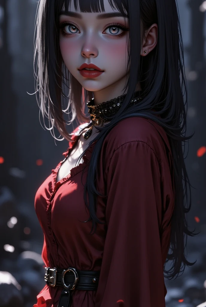 I want a BROWN woman with eyes covered in a demonic red aura, I want her to have a serious expression and extremely dark and firm eyes, and an extremely strong red demonic aura that surrounds his entire being, this woman has two horns that are embedded in red flames and will have long black hair, and wore a black kimono with blood red butterflies, appear to be at least 24 years old. captured in an ultra-realistic full HD 4K portrait, detailed texture showing its menacing shape, Immersive atmosphere, high definition shadow play, digitalpainting, nevoa no environment. I want a different monster from each other and make the image darker, obscure, creating a dark and dimly lit horror atmosphere!