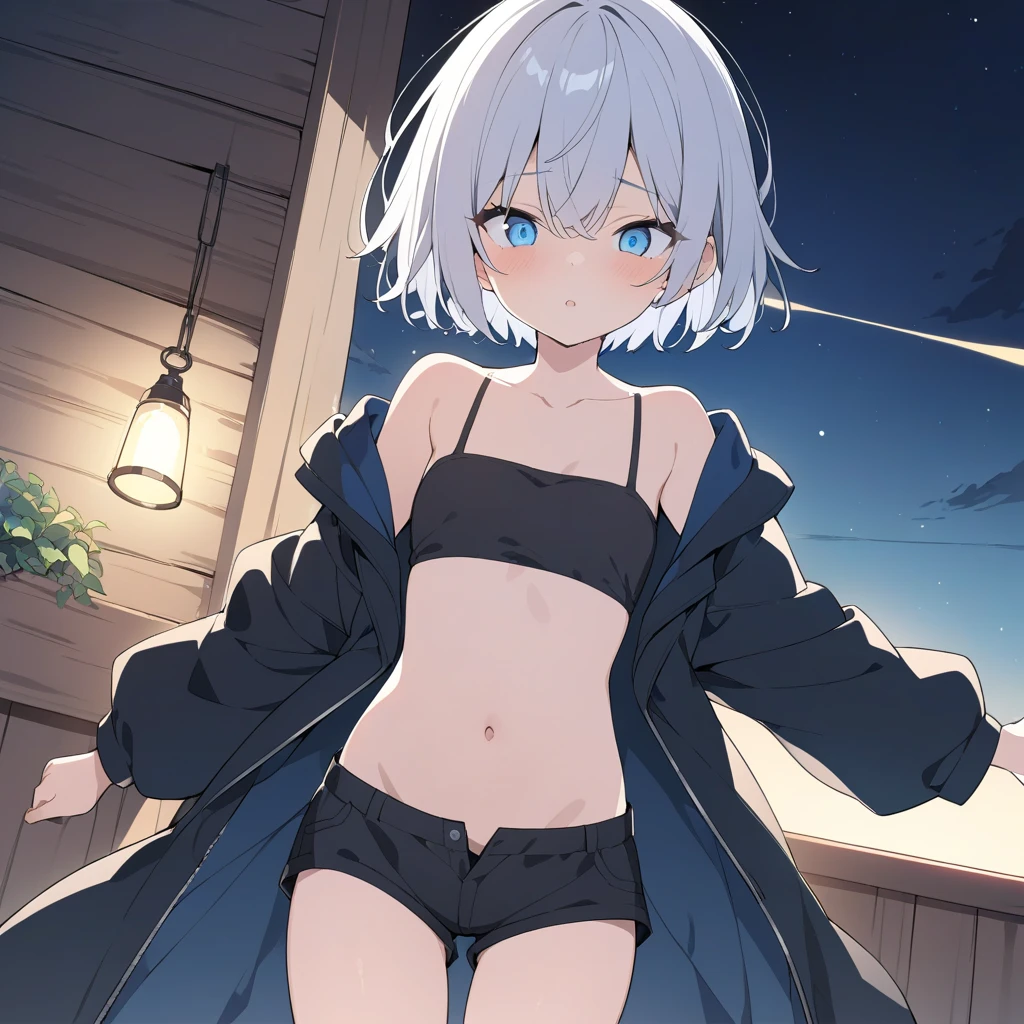 Silver-haired, small-breasted girl