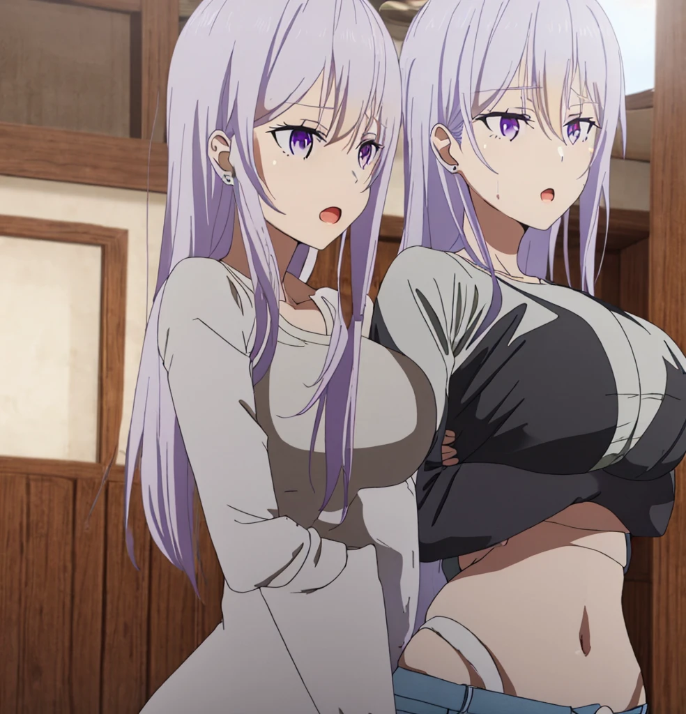 (score_9, score_8_up, score_7_up,(masterpiece,best quality, high resolution,8K,very athletic,(hetero:1.3),anime cels style,anime screencap)),(white background),(simple background),Anne Bonny & Mary Read,18yo , fgo,2 Female pirate, pirate hat, highleg bikini, damaged cut jeans , dark-skinned female, 2girls,( tall girl and petit figure proportion girl),, smile, black thighhighs, earrings, belt, (super gigantic breasts showing),(beautiful detailed,huge areolae),(beautiful detailed,gigantic erect nipples),(dripping nipples lactation:1.3), (white background),(simple background)