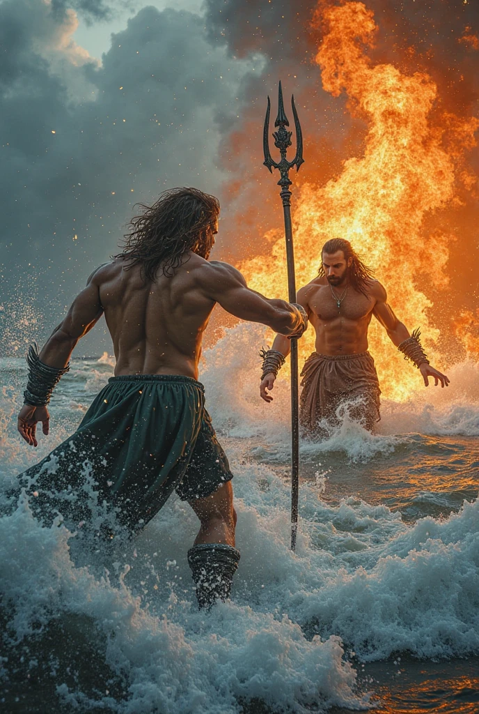 (best quality,4k,highres:1.2),ultra-detailed,Hercules fighting Hydra,heroic depiction,strong and intense Hercules,mythical Hydra,action-packed scene,powerful and epic clash,muscular and mighty Hercules (muscular:1.1),fierce battle between Hercules and a Hydra,dynamic composition,intensity and strength (strong:1.1),moment of triumph (triumphant:1.1),dangerous and venomous Hydra,showcasing Hercules' bravery and courage,mythological creatures (mythical creatures:1.1),awe-inspiring display of power (awe-inspiring:1.1),heroic action,impressive display of physical prowess (impressive:1.1),dramatic lighting and shadows,determined expression on Hercules' face,glistening sweat on Hercules' body,detailed muscles and sinew of Hercules (detailed muscles:1.1),epic mythological battle,mid-air clash between Hercules and Hydra (clashing mid-air:1.1),heroic aura surrounding Hercules,energetic and dynamic brushstrokes,inspiring and larger-than-life scene,majestic portrayal of Hercules,rippling water in the background,scales and sharp teeth of the Hydra (scales:1.1,sharp teeth:1.1),Hercules' iconic lion skin cloak,Hercules' signature weaponry (signature weaponry:1.1),strengthened by the gods' blessings (god-blessed:1.1),mythical poses and gestures,tension and suspense in the scene,feeling of triumph and victory,mythological landscape in the background (mythological landscape:1.1),dramatic color palette,highlighting the contrast between light and shadow,charged atmosphere,effortless display of Hercules' might and power (effortless:1.1),emphasizing the hero's journey and determination.