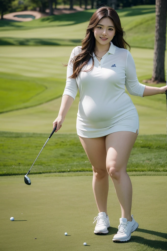 (1 girl'chest, Overweight, extremely fat, Chubby, Japanese, Golf, 4K, High resolution, masterpiece, highest quality