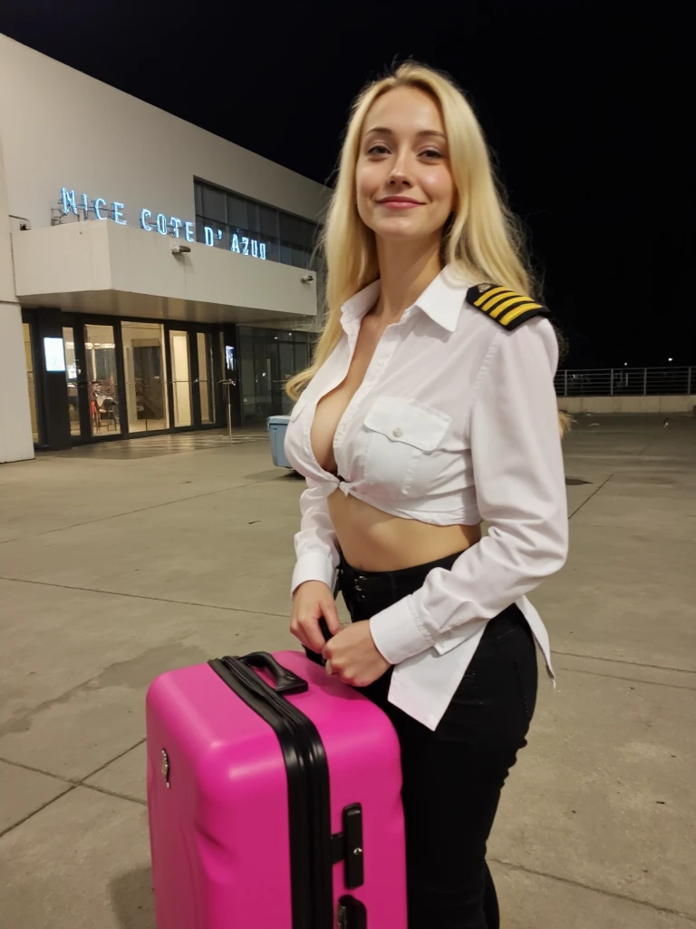 arafed woman in a business suit sitting in an airplane, angelawhite, ava max, blonde goddess, yelena belova, with long blond hair, long blonde hair and large eyes, sexy look, lorena avarez, tight attire, jaw-dropping beauty, irina nordsol kuzmina, blonde hair and large eyes, instagram model