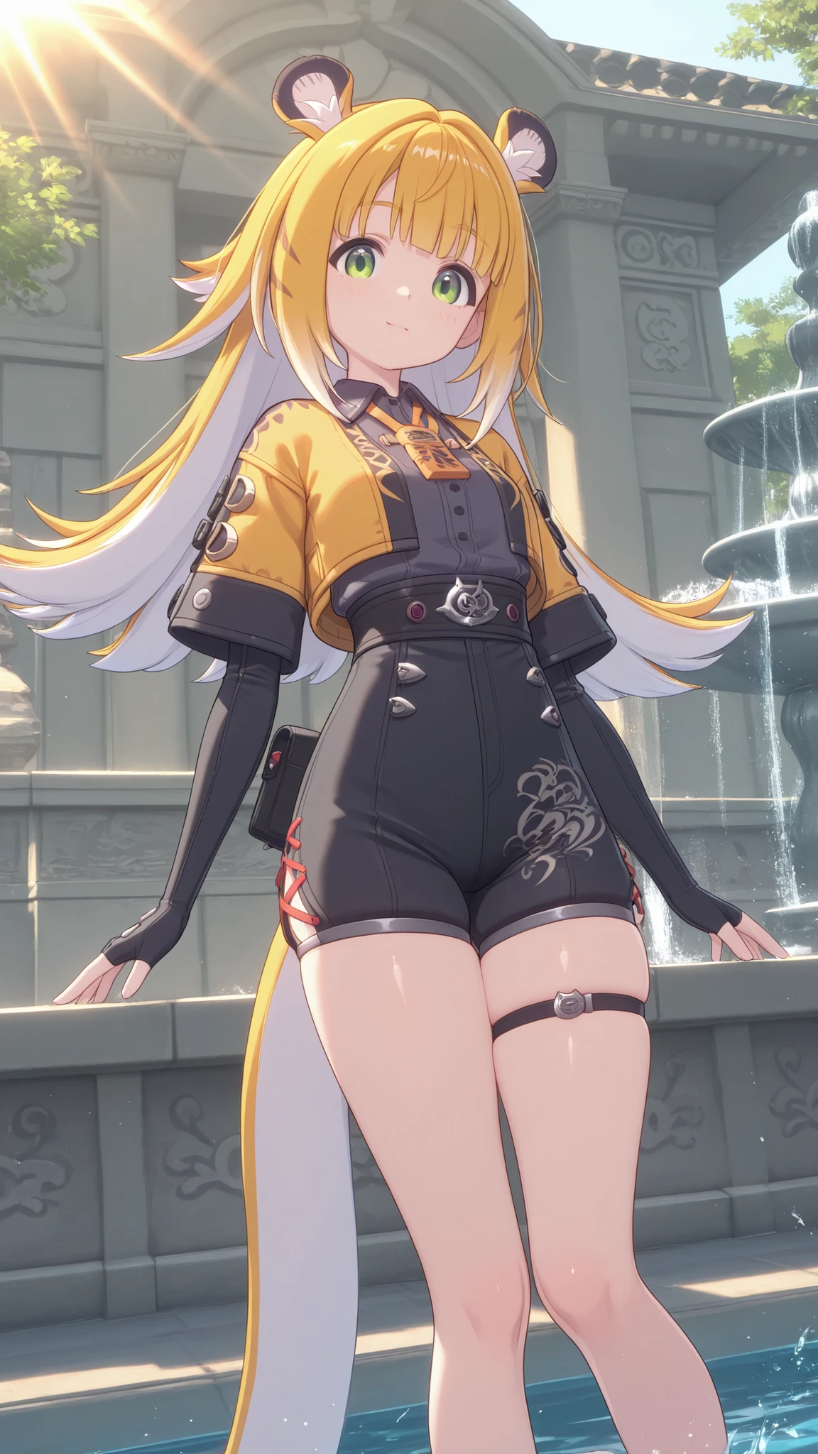 jufufu, shiny skin, modest pose , показывает когти
одна
shine, shine, sun beam, fountain ,splashes of water in the background, the temple
, Looking at the viewer, joy