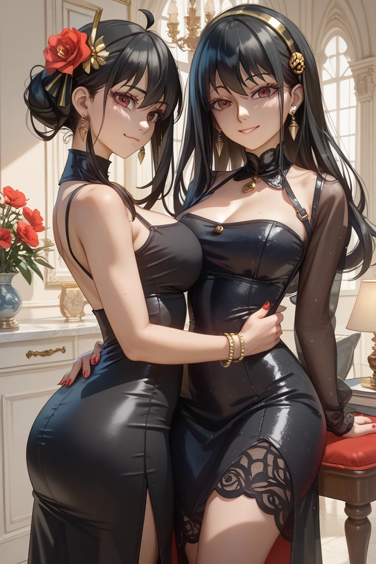 ((Best quality)), ((masterpiece)), (detailed: 1.3)
Beautiful woman, one girl, very detailed eyes, very detailed hair, very detailed clothes, very detailed face, 20 years old girl
((Purple eyes)), ((black hair, twin tail hairstyle, wavy hair, long hair)), ((elf ears)), heart earrings, piercing, tanned skin, ((black latex dress)), large breasts, cleavage, thick ass, choker, heart necklace, beautiful eyelashes, eyeliner, sultry eyes, juicy lips, soft blush, smooth skin, freckles, natural eyebrows, smile.
Posing sexily, ((holding money in hand)), looking at viewer, in love with viewer, romantic lightning, bedroom, sitting on bed.