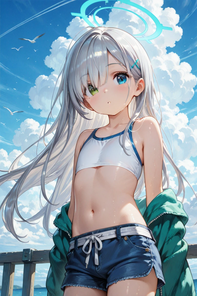 Traveler girl, half-naked, shy, north wind, sun,