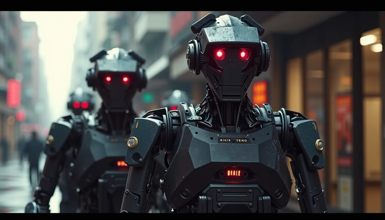Robots taking over the world Cinematic scenes.