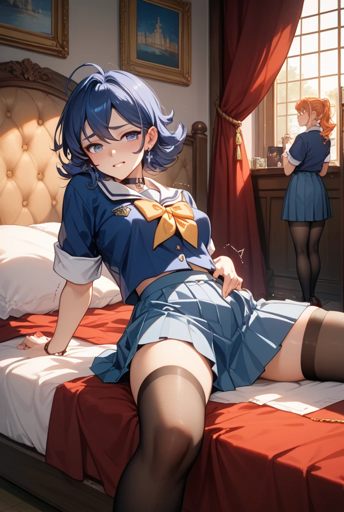 Score_9, score_8_up, score_7_up, source_anime  bokuman, venti, genshin impact, solo, 1boy, looking at viewer, ((shota)), aged down, castle, castle walls, thighs, laying, laying on side, hand on cheek, thighs
