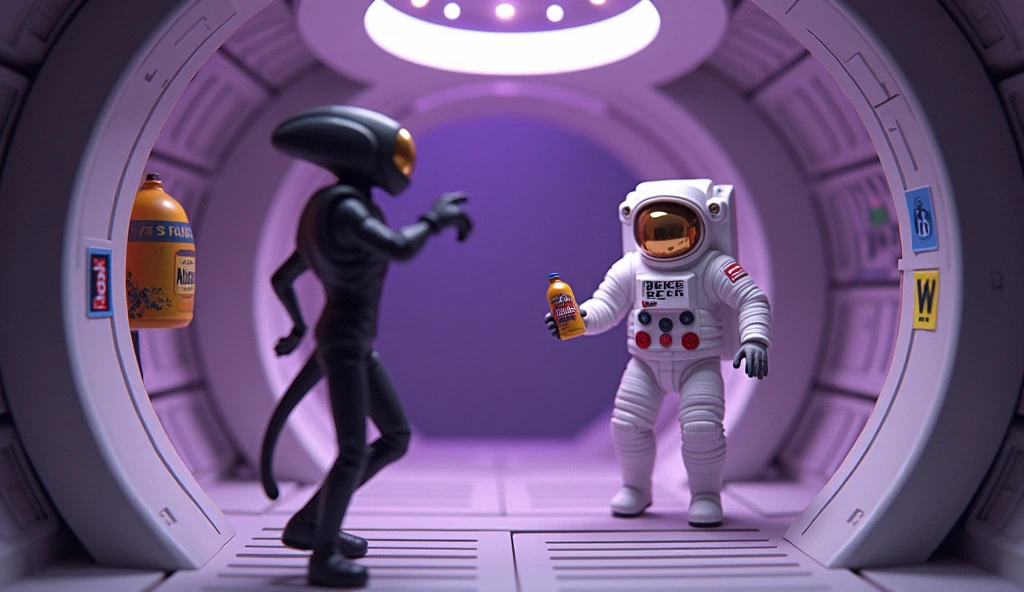 Aliens xenomorph has broken into the pantry, it is eating a donut, spaceship