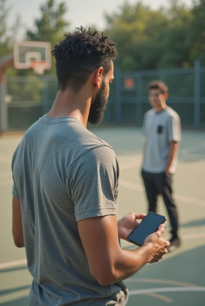 A very skinny man sitting on a gym floor and using phone