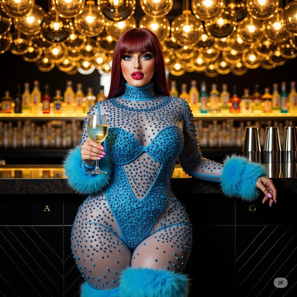 An ultra hot gorgeous European woman, age 23, curly hair. she's a playmate, men magazine model，Chinese cuisine，At meal. Behind a large window. Outside, northern lights.