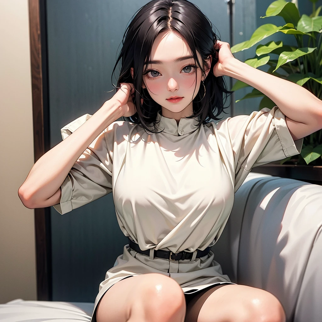 ((((best quality))))、(((Super fine CG16K wallpaper)))、(((傑do)))、(((Super detailed)))、(((Extremely detailed)))、1people'woman、Mature woman、24 岁woman、((Japanese Face))、((Very beautiful face))、((do々Kimi:1.5))、((Straight short Bob hairstyle:1.3、Bangs))、(shiny brown hair)、Beautiful and delicate eyes、Brown eyes、Raise an eyebrow、high nose、Small nostril、Little mouth、Tempting lips、Beautiful breasts、( (((Large Breasts、Low-cut,Cleavage, Wide hips,)))(Long legs))、cleveage、Plump body、(Fat body type)、Perfect proportions、Perfect anatomical structure、Perfect composition、Beautiful and detailed shadows、美丽的Natural light线、beautiful detailed glow、Depth of writing boundaries、(((High chroma)))、(((real:1.9)))、((vivid:1.5))、((edge:1.6))、((Beautiful skin))、((Texture))、((realな皮膚感))、(((Thigh high cowboy shot:1.5)))、((From the front view:1.5))、((Shy laugh:1.5))、(eyes looking at me:1.5)、bright daylight、Natural light、(((Park Square:1.3)))、(Standing:1.5)、(((Mint Green Ribbed Tank Top Outfit、White pleated mini skirt clothing:1.6)))、((necklace、Wearing earrings:1.3))、