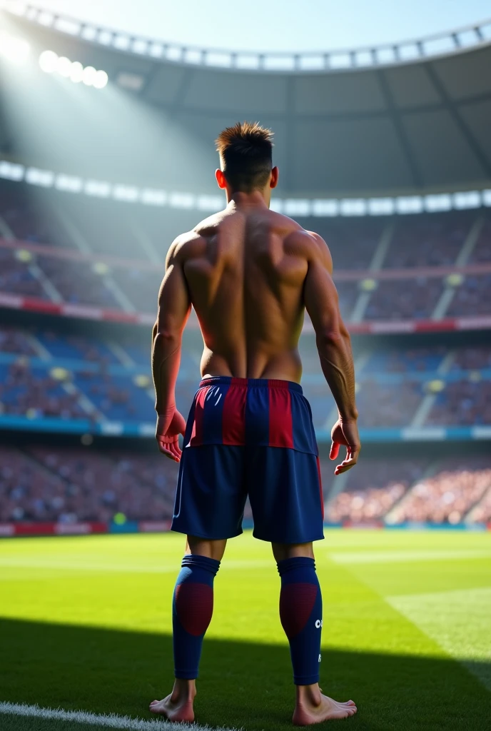 Messi standing naked on stadium after scoring a goal