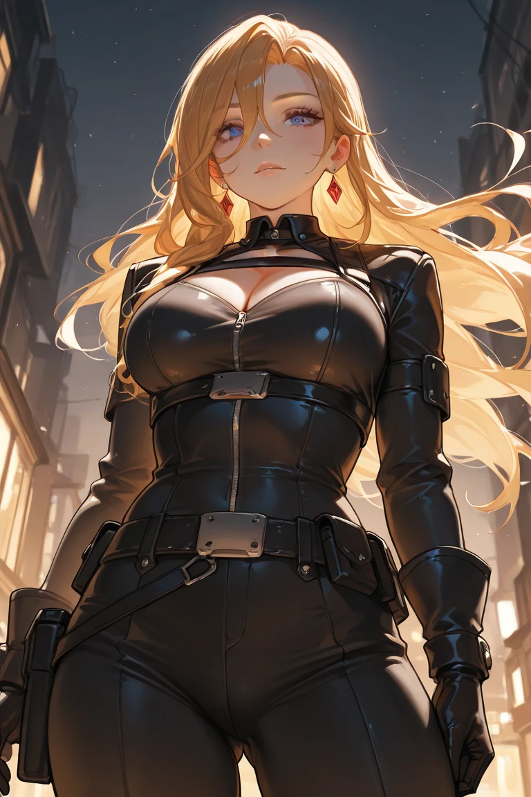 top-quality、Top image quality、masterpiece、Teenage girl((Long coat in black、Black Leather Sports Bra、Shining red body line、black leather glow black leather pants、black western hat、18year old、 Ager、Best Bust、big bast,Beautiful light blue eyes, Long Blonde Hair、A slender,Large valleys、Reflecting the whole body、black mechanic helmet、Black visor、With revolver、fighting poses)),hiquality、Beautiful Art、Background with((Dark world、Darknesian dragon army、demon realm))masterpiece、depth of fields,Japan Anime Style