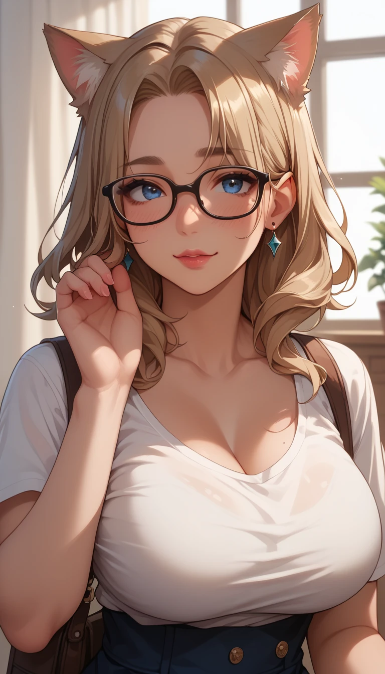 最high quality, high quality, High resolution, high quality texture, high quality shadows, High resolution, Beautiful details, Detailed CG, Detailed Texture, Realistic representation of face, Realistic, colorful, delicate, Cinematic Light, Side light, Lens flare, Ray Tracing, sharp concentrated, (1 Girl,concentrated:1.3), ( Intricate details, compensate, PureErosFaceV1:0.5), (細部まで美しいdelicateな顔, 緻密で美しいdelicateな瞳, Perfect Facial Proportions, Dense skin, Optimal ratio of four fingers to one thumb, Modest chest, Beautiful Hips, Smooth upper abdomen, blue eyes , glasses ,White shirt, mountaineering pants ,trekking shoes, work cap, Switzerland, Tour du Mont-Blanc, long trail, buzzer, blue sky,trekking backpack ,long trail ,adventure journey ,the gaze of true love, lips of temptation, A look full of compassion ,a smile full of love, i love you, Acting lovey-dovey, waist up, 35 years old, hiking,house wife,show off nipples under white shirt, fortress hair, blonde hair