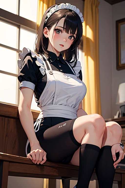Maid、Big Breasts、sitting、Panty shot、White Pants
