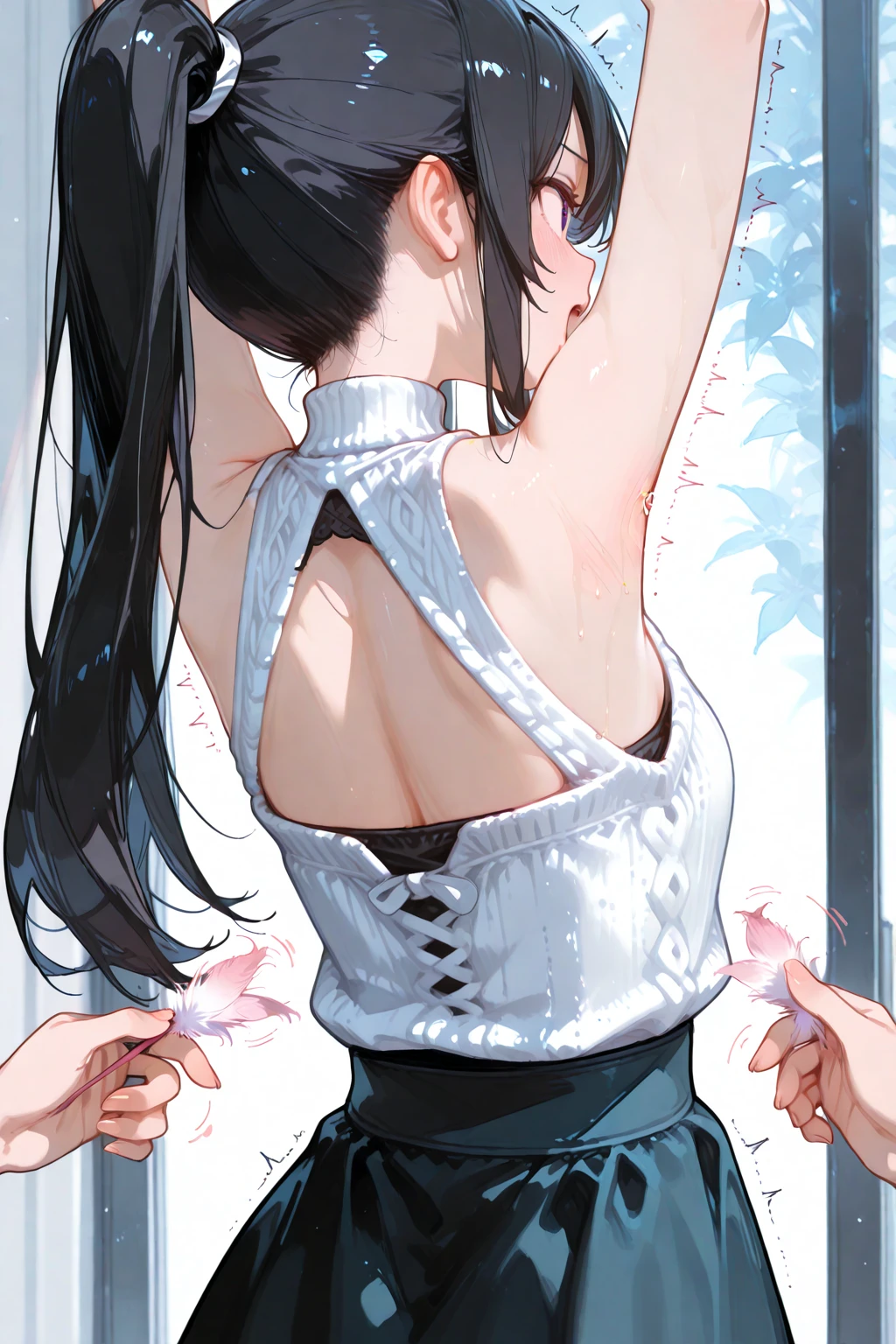 ((masterpiece)), ((best quality)), (ultra-detailed), lovely, ((sexy)), (ero), ((extremely detailed)), 4K, (8K), best quality, (beautiful), 

campus, falling flat, turn one's back on, bare one's buttocks,

1girl, beautiful blue eyes, beautiful black twintail hair, glasses,

 high school uniform, open-button shirt, pleated skirt, stockings, 
((White panties, cameltoe)),

buttocks, large breast, sweaty, wet body, navel out, thighs out, slim, slender,  ribon, ashamed, blush, translucent body, Transparent, shiny-glistening, gleaming,