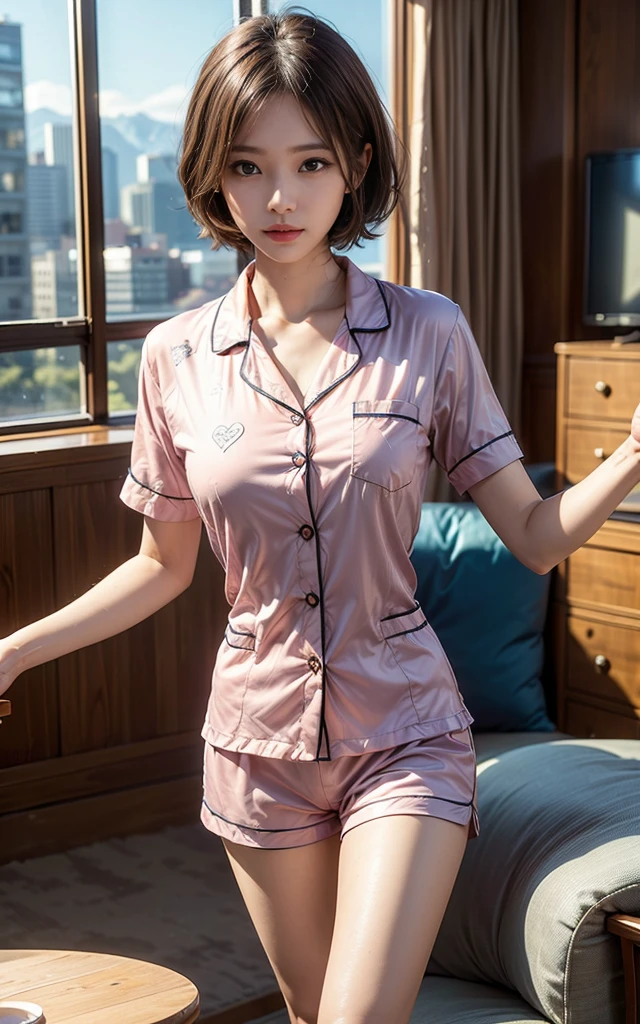 Hyperrealistic photograph of a 12-year-old girl, with a white complexion, short red hair, few freckles, full body of a girl, full HD green eyes well detailed, wearing a colorful shorts for sleeping, (pajamas) ultra detailed full HD, 64K
Preparing